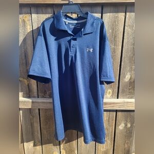 Under Armour Polo golf Shirt Mens XL Blue Short Sleeve Loose Heatgear NWOT